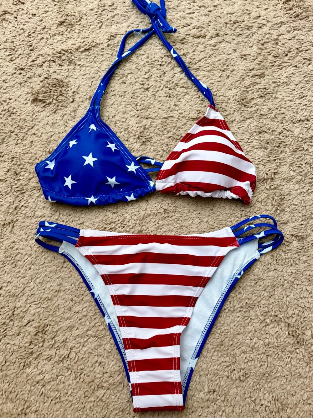 SHEIN Red White Blue Stars & Stripes Triangle Bikini